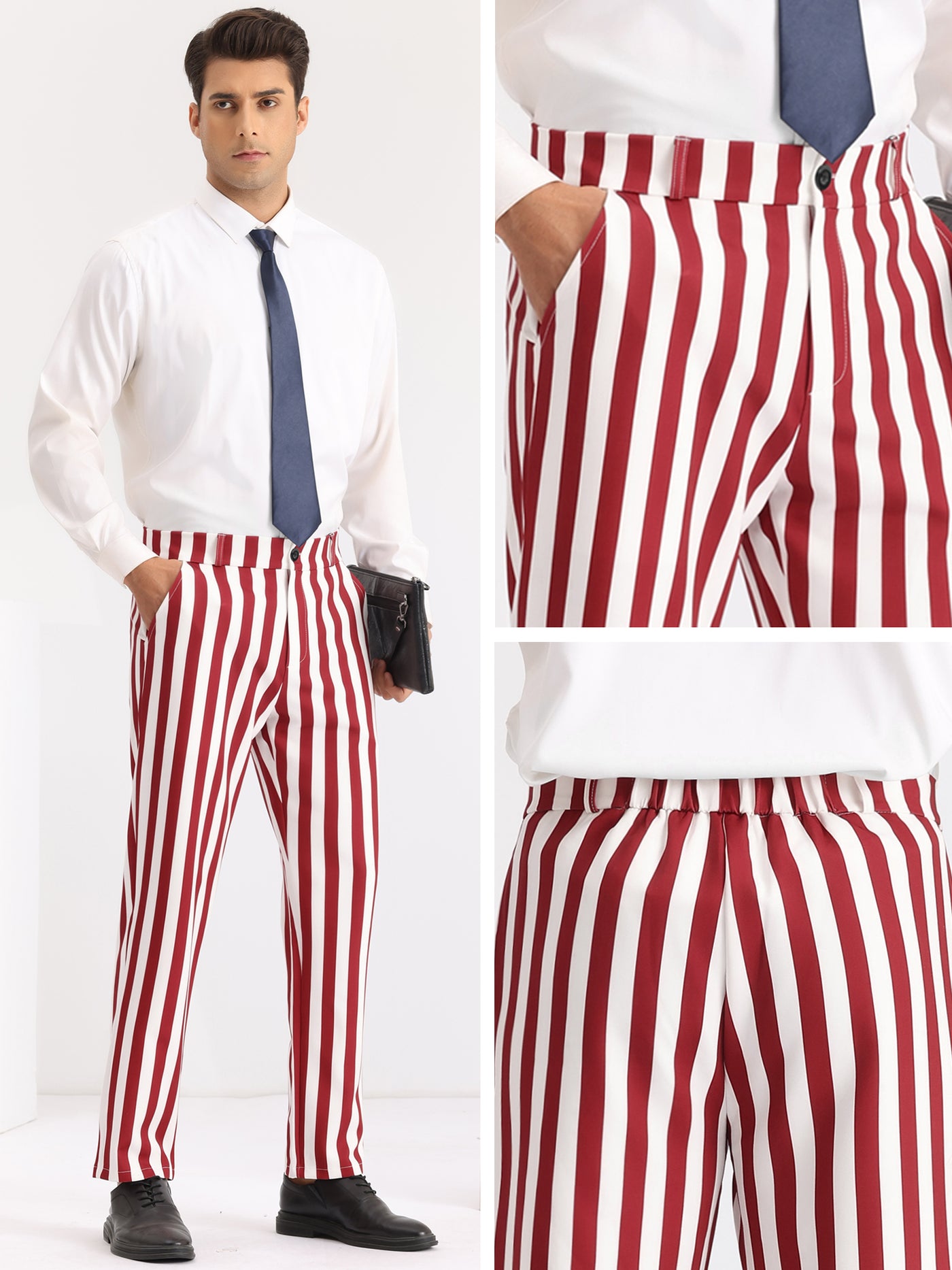 Bublédon Striped Dress Pants Straight Leg Color Block Business Trousers