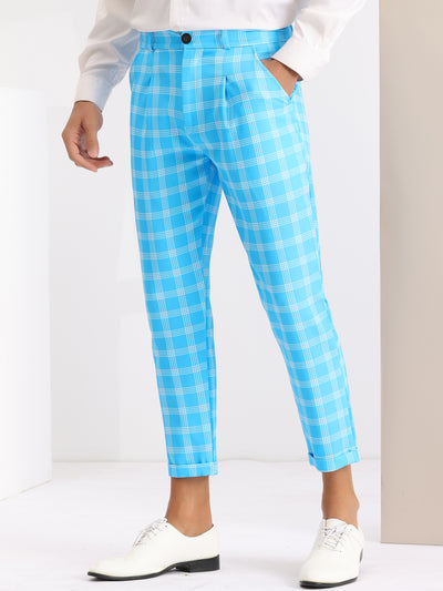Plaid Stretch Flat Front Formal Checked Golf Dress Pants