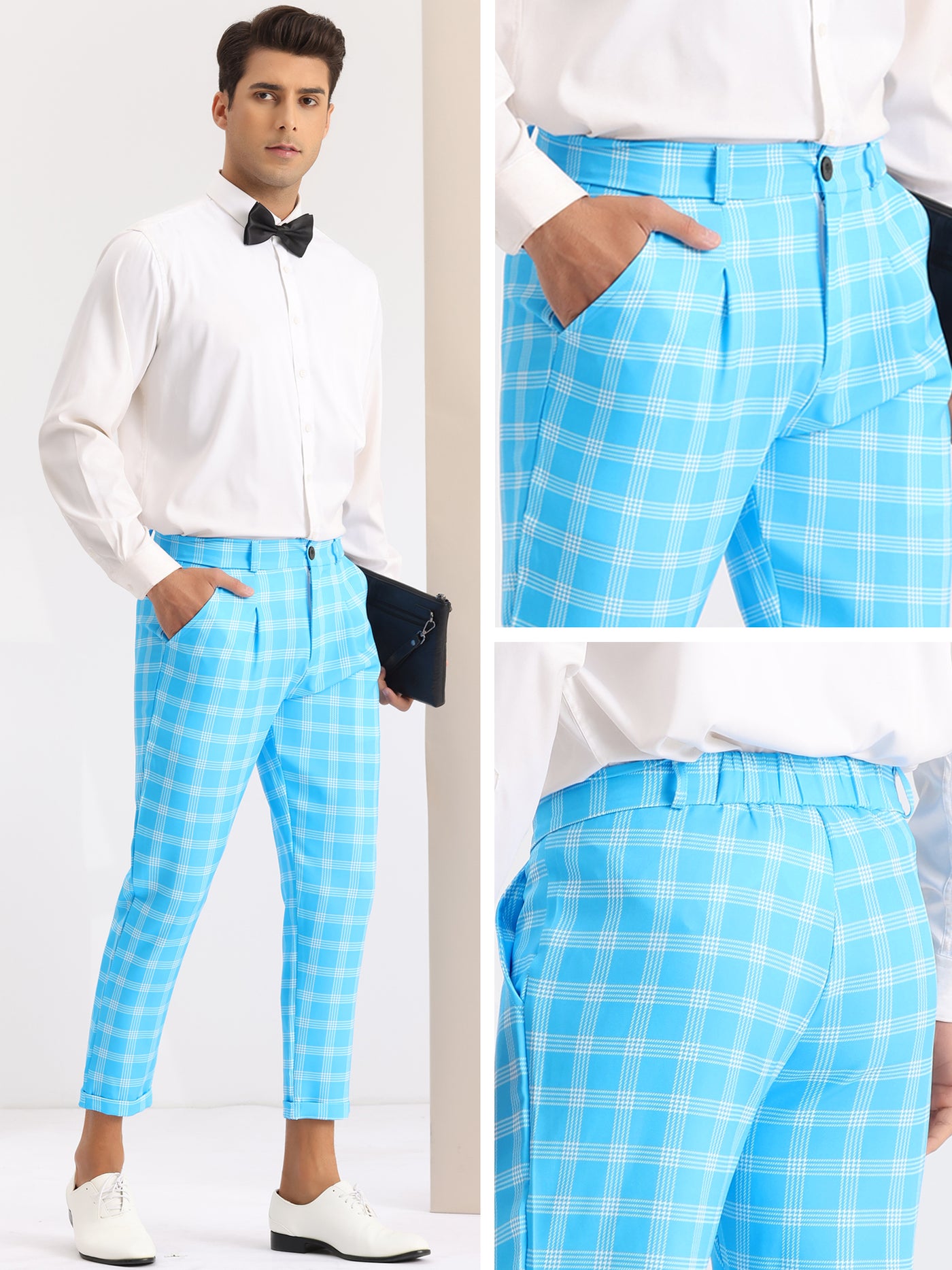 Bublédon Plaid Stretch Flat Front Formal Checked Golf Dress Pants