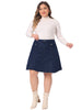 Plus Size Denim Skirt for Women Casual A-line Jean Buttons Decor Faux Pockets Mini Skirts