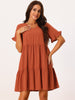 Pockets Ruffle Short Sleeve Tiered A-Line Flowy Beach Babydoll Dress