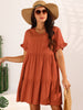 Pockets Ruffle Short Sleeve Tiered A-Line Flowy Beach Babydoll Dress