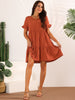 Pockets Ruffle Short Sleeve Tiered A-Line Flowy Beach Babydoll Dress