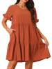 Pockets Ruffle Short Sleeve Tiered A-Line Flowy Beach Babydoll Dress