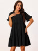 Pockets Ruffle Short Sleeve Tiered A-Line Flowy Beach Babydoll Dress