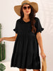 Pockets Ruffle Short Sleeve Tiered A-Line Flowy Beach Babydoll Dress