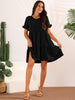 Pockets Ruffle Short Sleeve Tiered A-Line Flowy Beach Babydoll Dress
