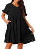 Pockets Ruffle Short Sleeve Tiered A-Line Flowy Beach Babydoll Dress
