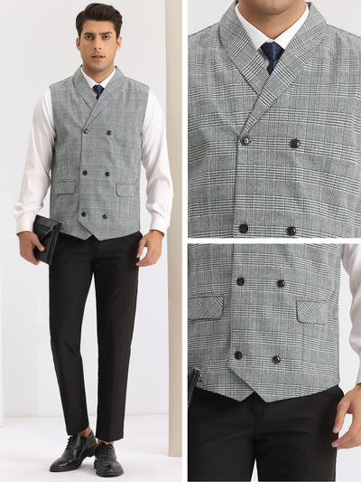 Plaid Waistcoat for Men's Slim Fit Shawl Lapel Double Breasted Business Suit Vest