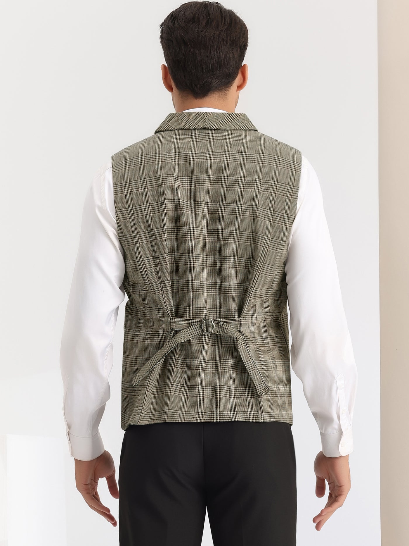 Bublédon Plaid Waistcoat for Men's Slim Fit Shawl Lapel Double Breasted Business Suit Vest