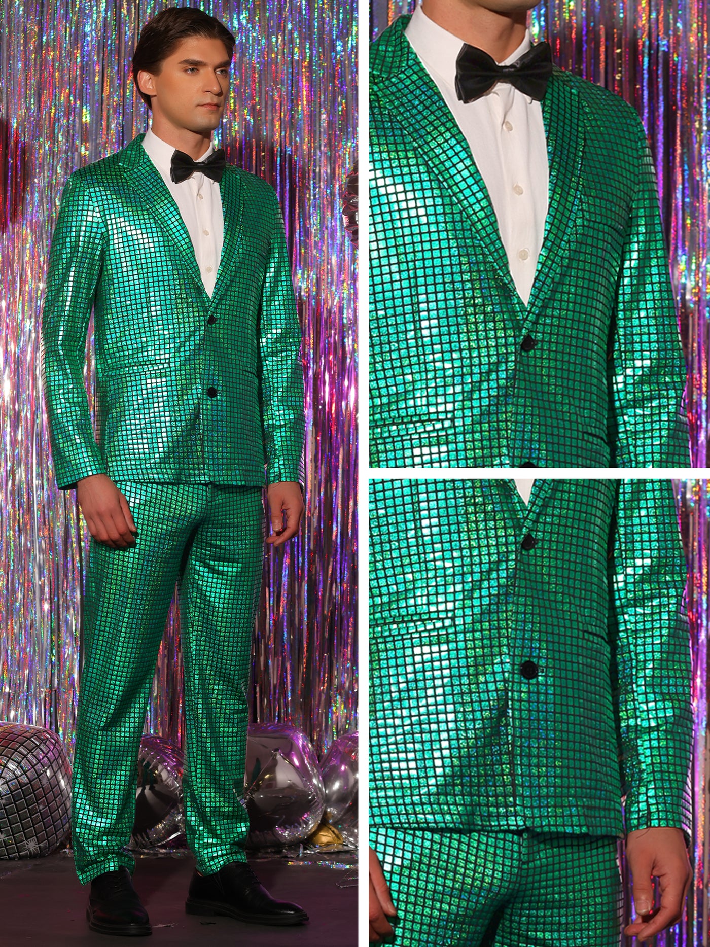 Bublédon Metallic Sequin Blazer and Pants Party Two Pieces Suit Set