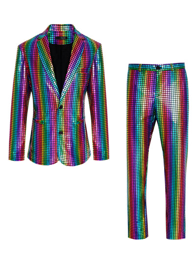 Metallic Sequin Blazer and Pants Party Two Pieces Suit Set