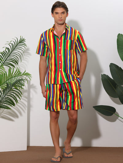 Rainbow Hawaiian 2 Pieces Vacation Beach Shirt and Shorts Sets