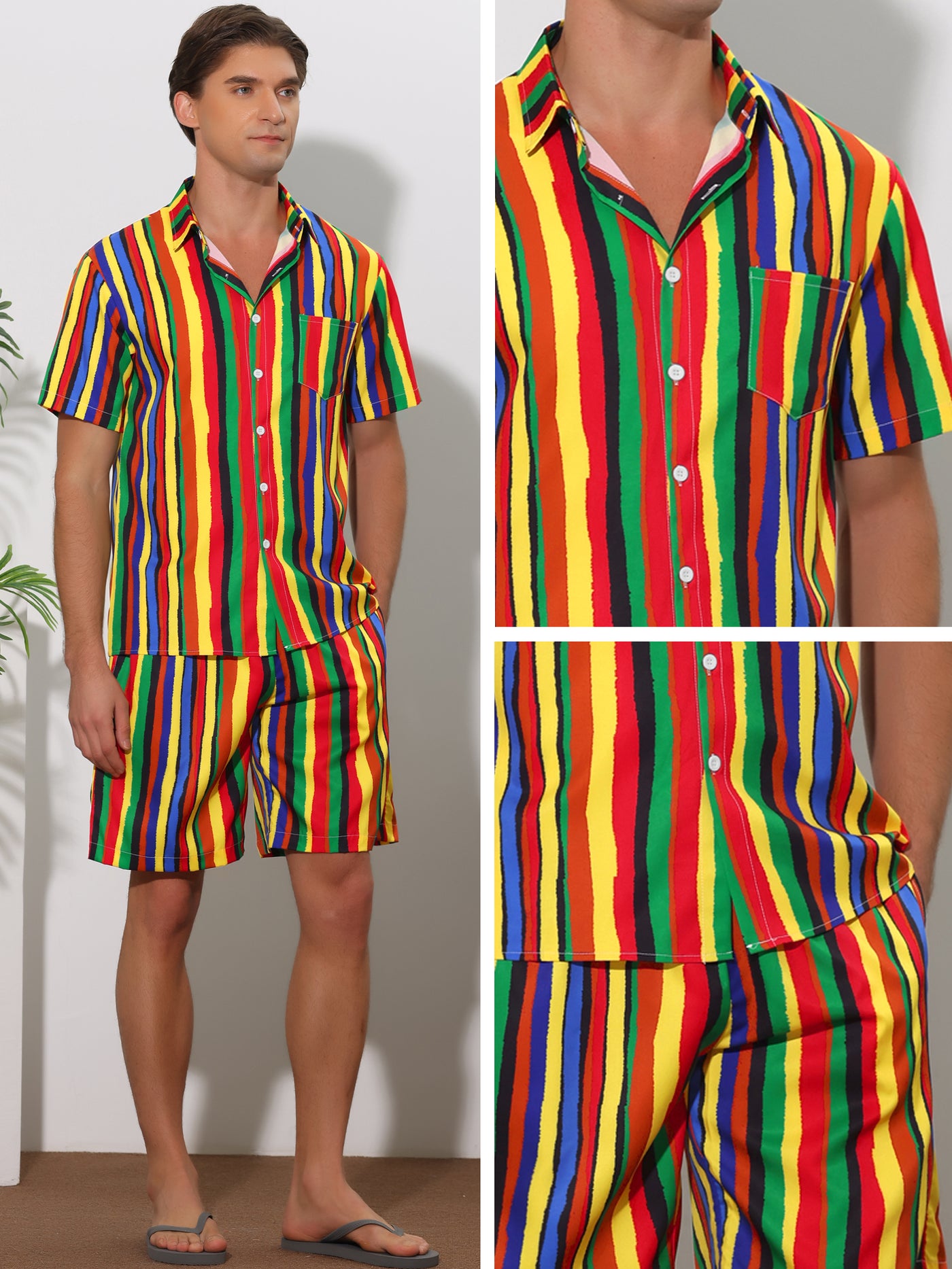 Bublédon Rainbow Hawaiian 2 Pieces Vacation Beach Shirt and Shorts Sets