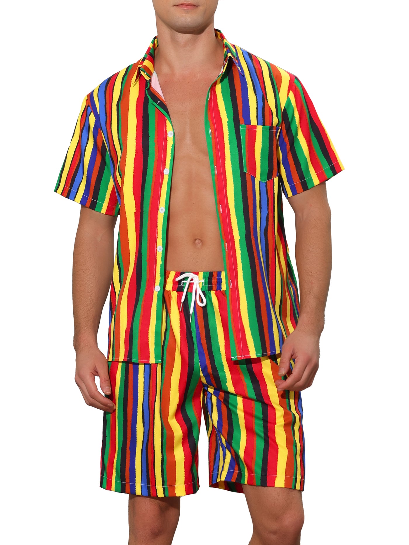 Bublédon Rainbow Hawaiian 2 Pieces Vacation Beach Shirt and Shorts Sets
