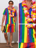 Rainbow Hawaiian 2 Pieces Vacation Beach Shirt and Shorts Sets