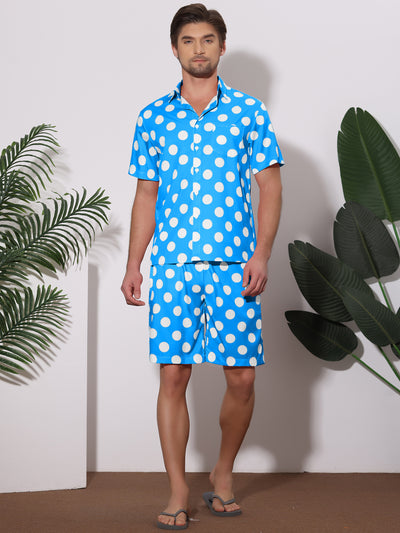 Polka Dots Hawaiian Sets for Men's Short Sleeves Shirts Shorts Summer 2 Pieces Set