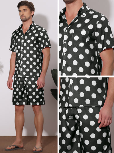 Polka Dots Hawaiian Sets for Men's Short Sleeves Shirts Shorts Summer 2 Pieces Set