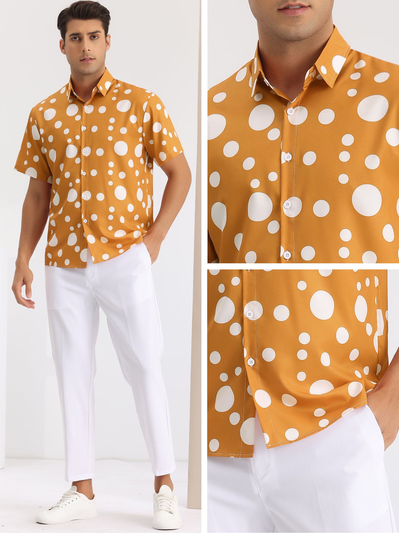 Bublédon Polka Dots Shirts for Men's Summer Contrasting Color Short Sleeves Button Down Shirt