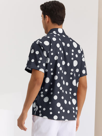 Polka Dots Shirts for Men's Summer Contrasting Color Short Sleeves Button Down Shirt