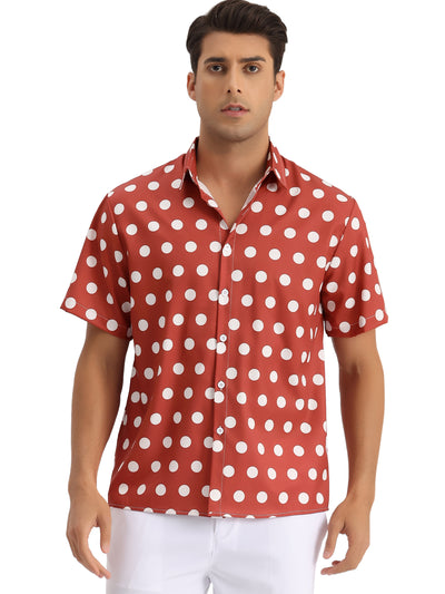 Summer Polka Dots Shirts for Men's Short Sleeves Color Block Beach Shirt