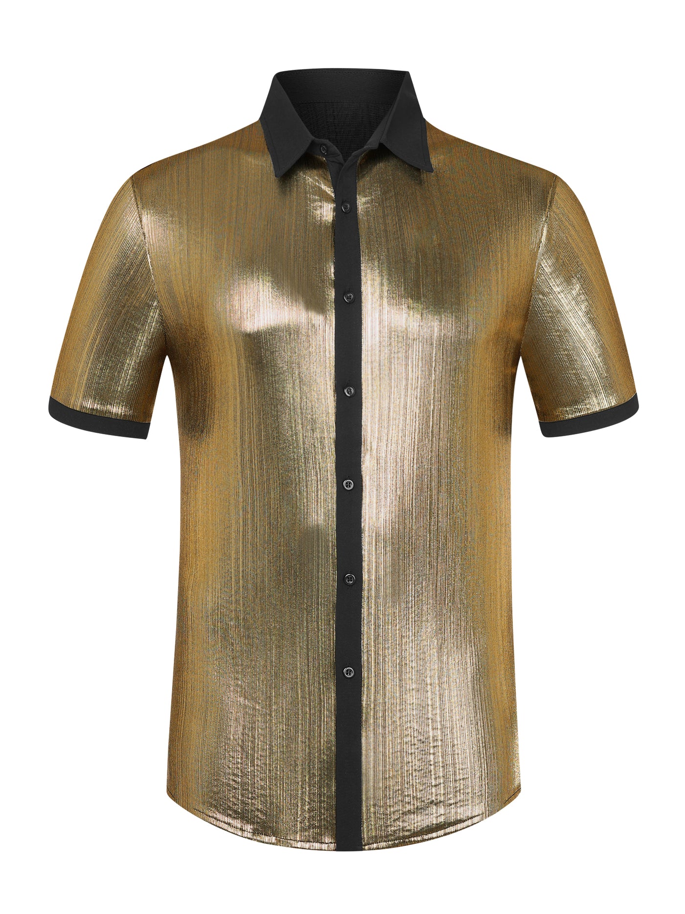 Bublédon Disco Metallic Shirt for Men's Short Sleeves Button Down Nightclub Party Shiny Shirts