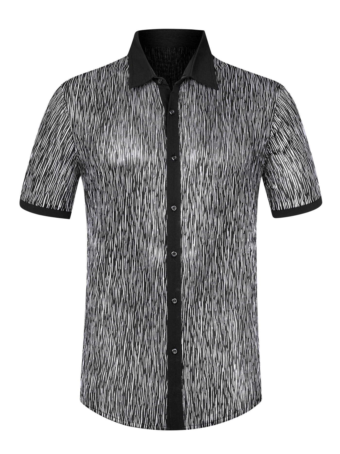 Bublédon Men's Metallic Contrasting Color Short Sleeves Button Down Disco Party Sparkly Shirt