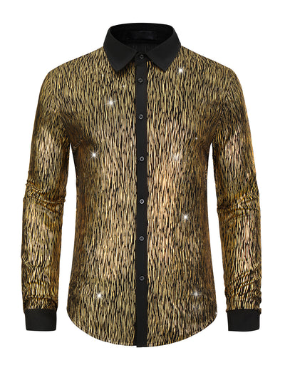 Men's Glitter Metallic Long Sleeves Button Disco Sparkly Shirt