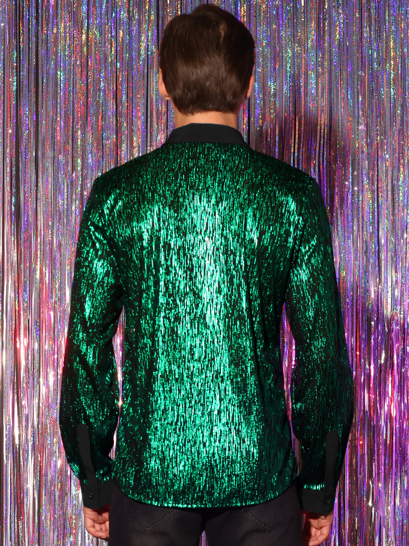 Bublédon Men's Glitter Metallic Long Sleeves Button Disco Sparkly Shirt
