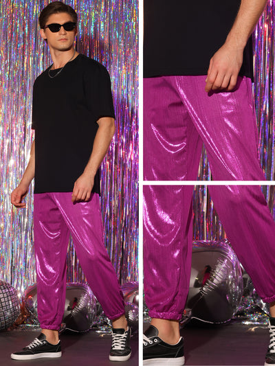 Men's Shiny Metallic Drawstring Waist Party Disco Sparkle Joggers Pants