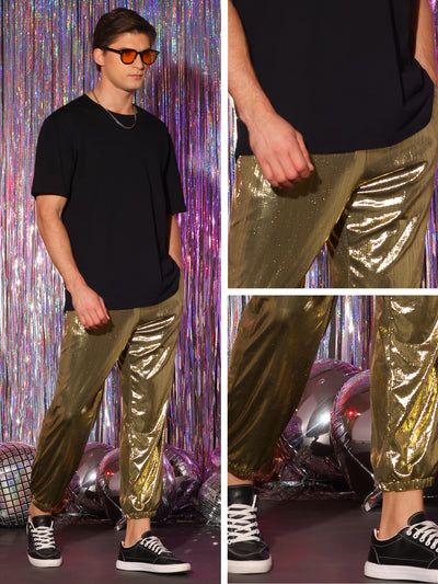 Men's Shiny Metallic Drawstring Waist Party Disco Sparkle Joggers Pants