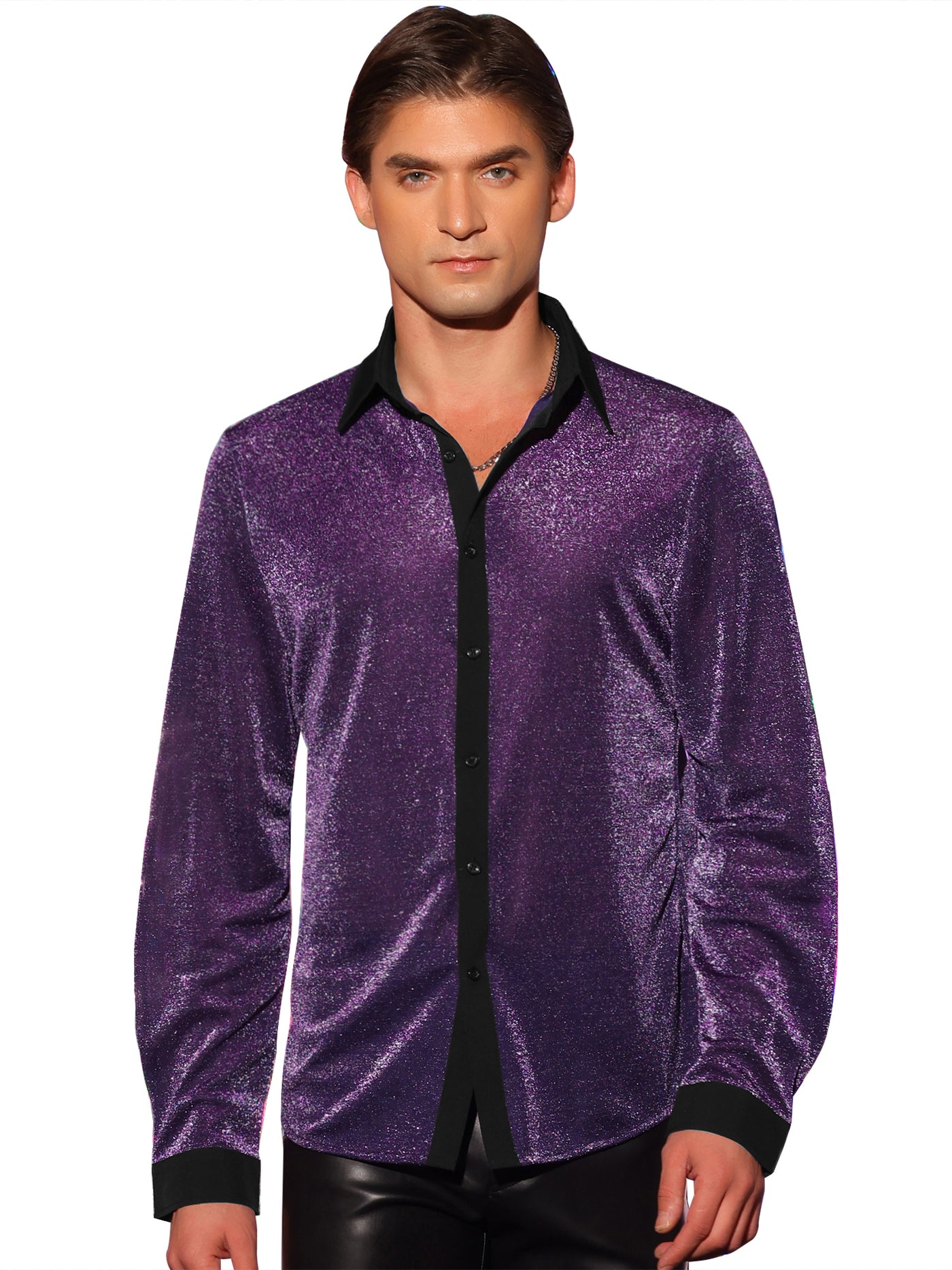 Bublédon Sparkle Dress Shirts for Men's Long Sleeves Party Shining Texture Shirt