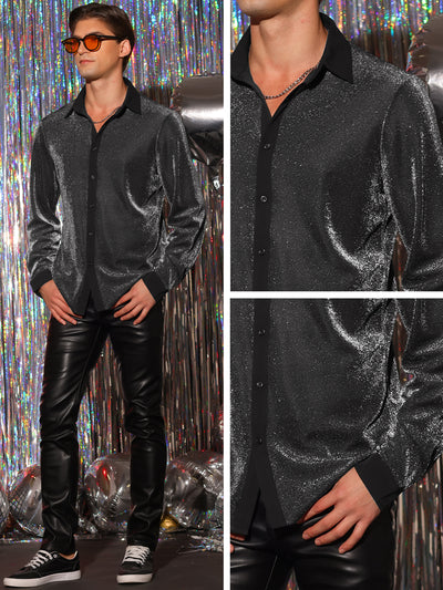 Sparkle Dress Shirts for Men's Long Sleeves Party Shining Texture Shirt