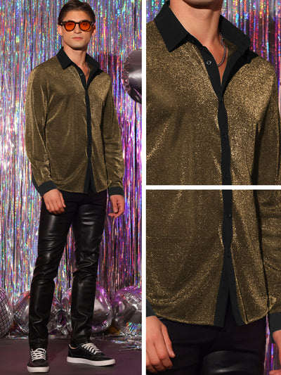 Sparkle Dress Shirts for Men's Long Sleeves Party Shining Texture Shirt