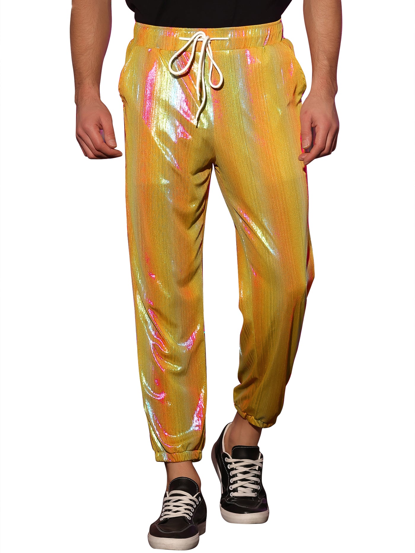 Bublédon Men's Shiny Drawstring Metallic Party Sparkle Sweat Pants Jogger