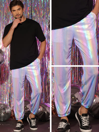 Men's Shiny Drawstring Metallic Party Sparkle Sweat Pants Jogger
