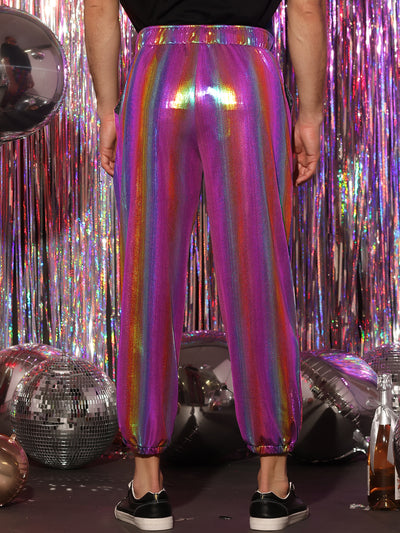 Men's Shiny Drawstring Metallic Party Sparkle Sweat Pants Jogger