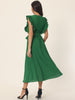 Casual Midi Ruffle Sleeveless Crewneck Pleated Flowy Belted Dress