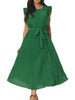 Casual Midi Ruffle Sleeveless Crewneck Pleated Flowy Belted Dress