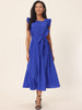 Casual Midi Ruffle Sleeveless Crewneck Pleated Flowy Belted Dress