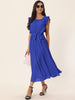 Casual Midi Ruffle Sleeveless Crewneck Pleated Flowy Belted Dress