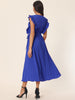 Casual Midi Ruffle Sleeveless Crewneck Pleated Flowy Belted Dress