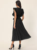 Casual Midi Ruffle Sleeveless Crewneck Pleated Flowy Belted Dress