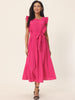 Casual Midi Ruffle Sleeveless Crewneck Pleated Flowy Belted Dress
