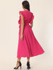 Casual Midi Ruffle Sleeveless Crewneck Pleated Flowy Belted Dress