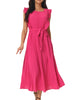 Casual Midi Ruffle Sleeveless Crewneck Pleated Flowy Belted Dress