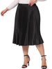Plus Size Pleated Skirt for Women Stretched High Waist Premium Metallic Shiny Midi Skirts