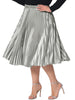 Plus Size Pleated Skirt for Women Stretched High Waist Premium Metallic Shiny Midi Skirts