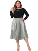 Plus Size Pleated Skirt for Women Stretched High Waist Premium Metallic Shiny Midi Skirts