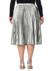 Plus Size Pleated Skirt for Women Stretched High Waist Premium Metallic Shiny Midi Skirts